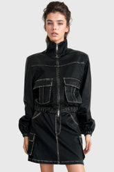 2-teiliges Set aus Jacke und Rock - Schwarz